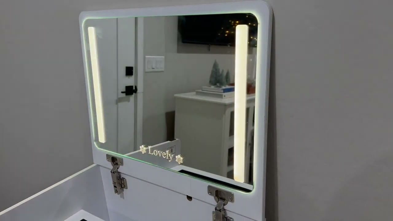 Туалетный столик Lvifur 3 в 1 с откидным зеркалом и подсветкой, компактный туалетный столик со ст...