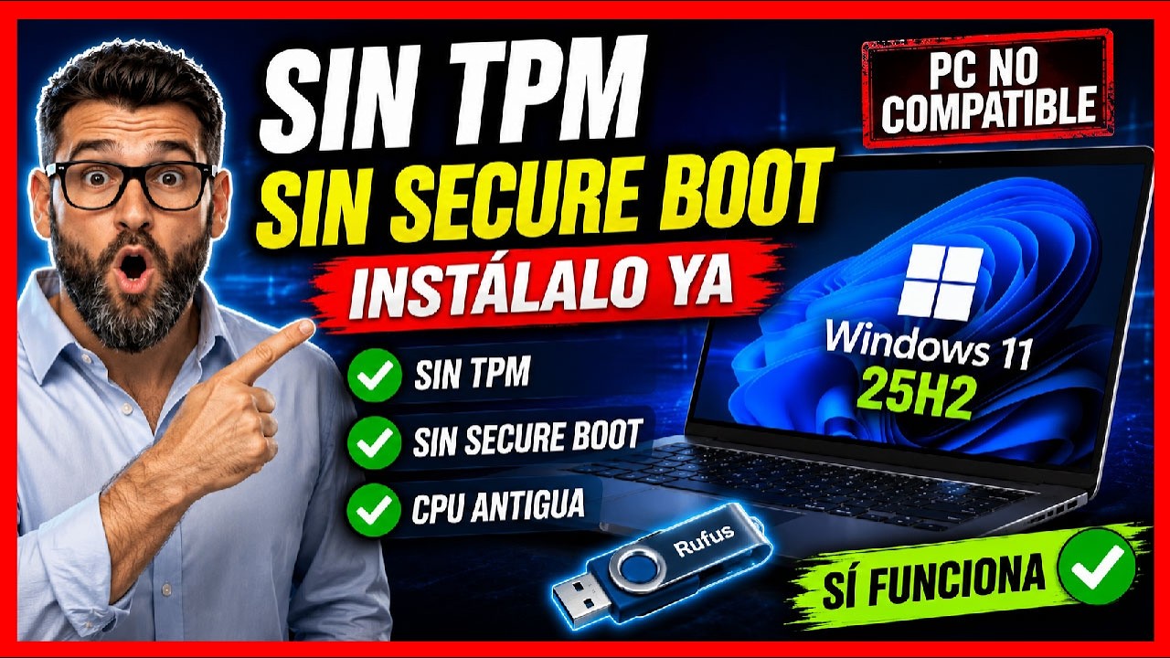 👉 Cómo Instalar WINDOWS 11 25H2 SIN TPM ✅ en PC NO COMPATIBLE