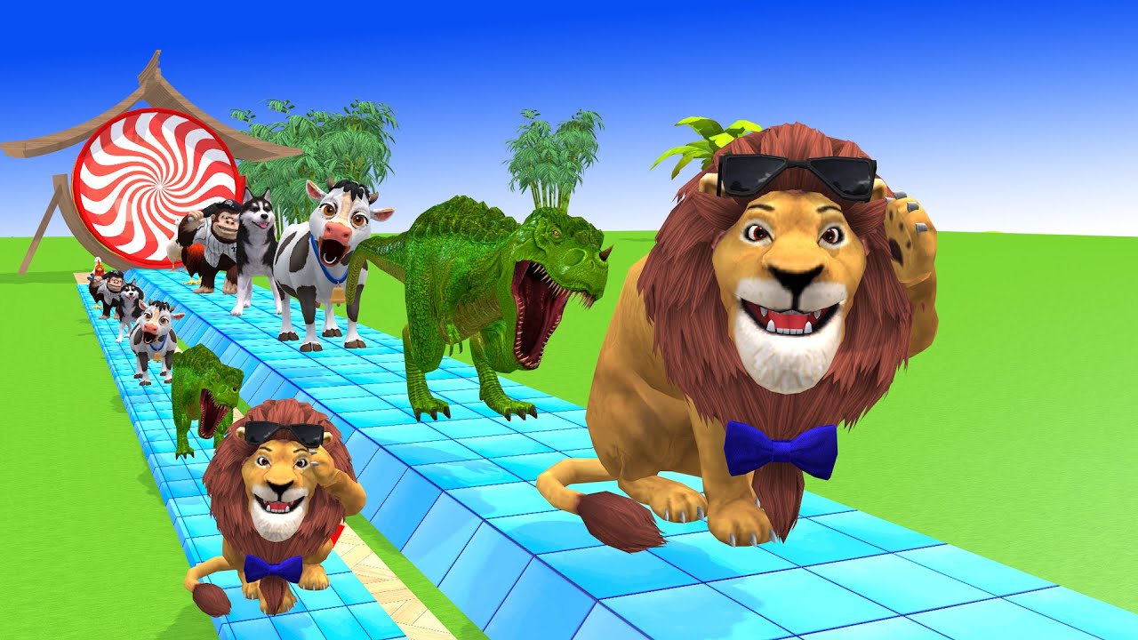 Long Slide Game With Cow Elephant Gorilla Hippopotamus Tiger 3d Animal Game Funny 3d Animals