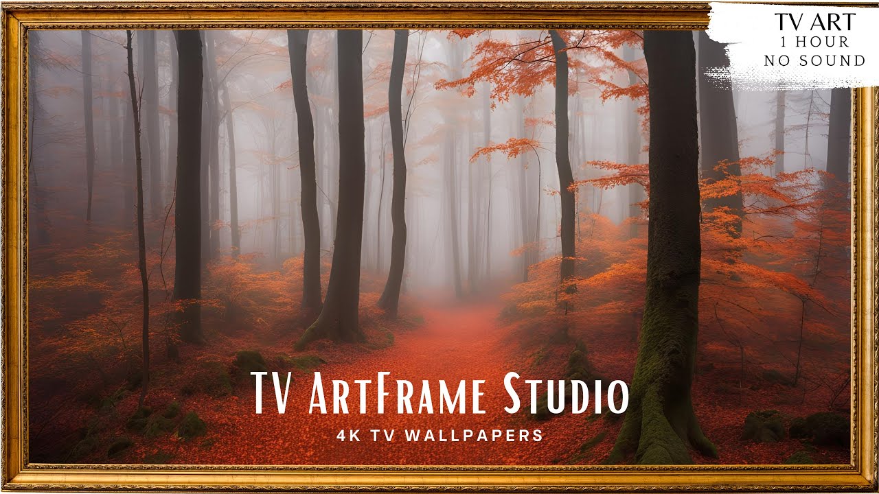 4K Frame TV Art Autumn Forest | Red Fall Leaves | Fog Forest | TV Screensaver Wallpaper
