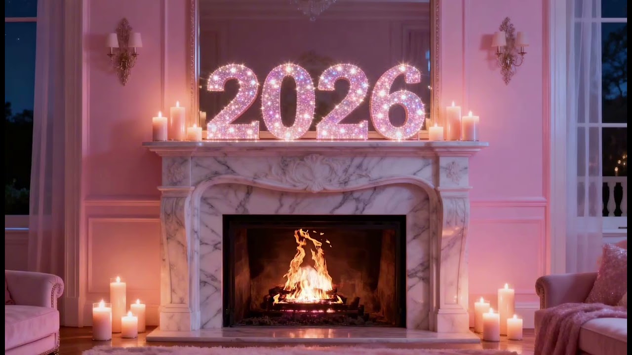 2026 pink fireplace ambience🩷girly New Year&rsquo;s Eve background & fire sounds for vision board party