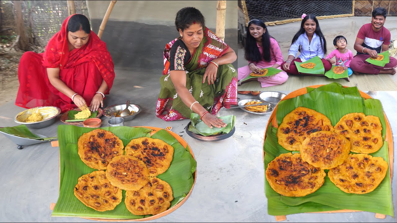 আদিবাসী মহিলাদের হাতে বানানো কলাপাতায় চিকেন পিঠে / Tribal Chicken Pithe recipe by tribal lady