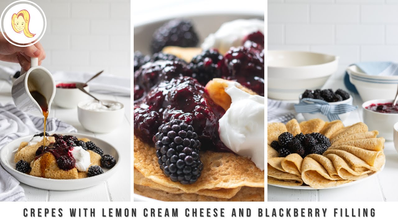 Crepes with Lemon Cream Cheese and Blackberry Filling | plant-based, vegan