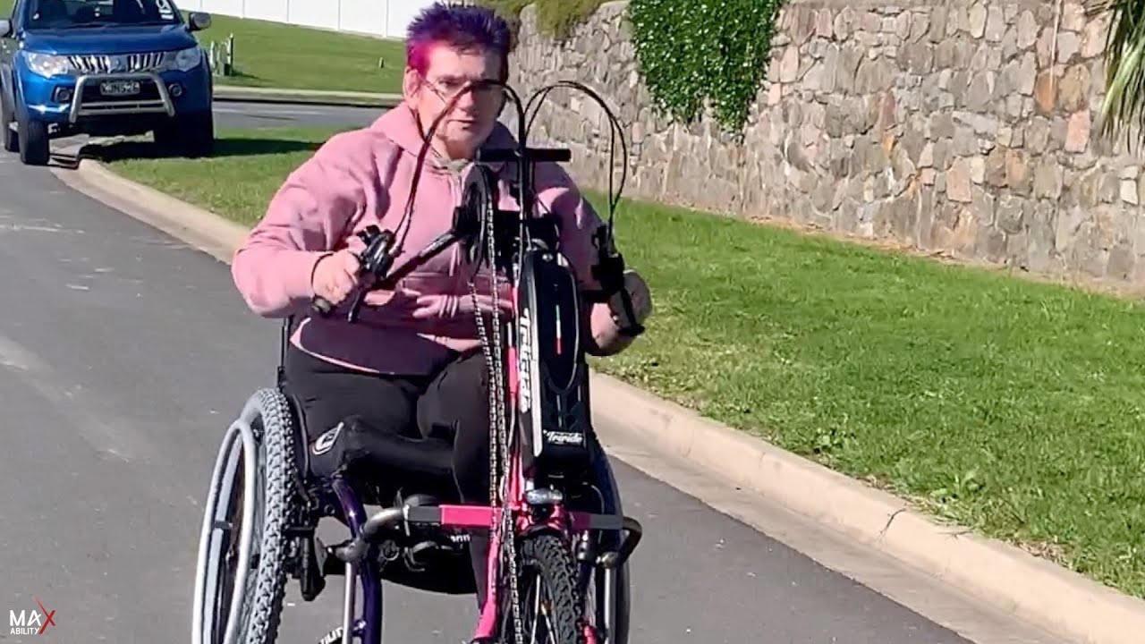 Bernice and the Triride Tribike Wheelchair HandCycle, by MaxAbility