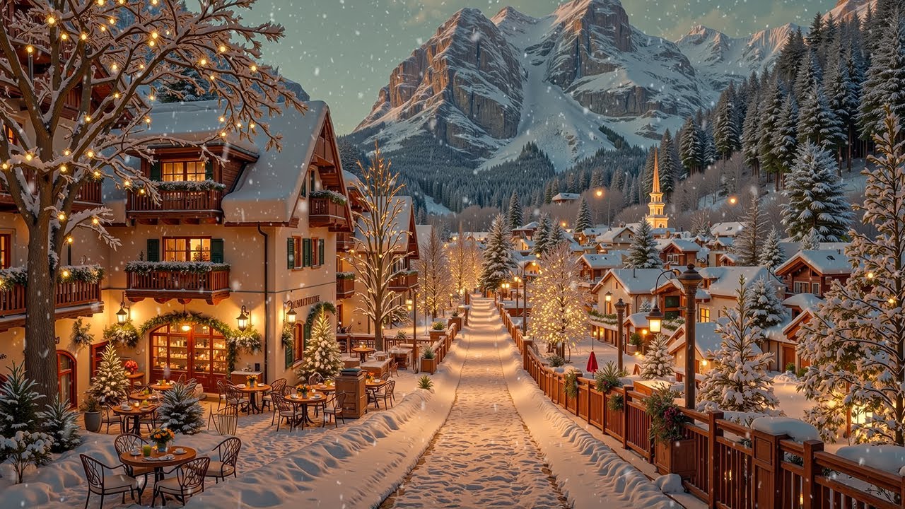 Tranquil Winter Jazz ❄️ Warm Café Lights in a Snowy Mountain Village for Study & Relaxation