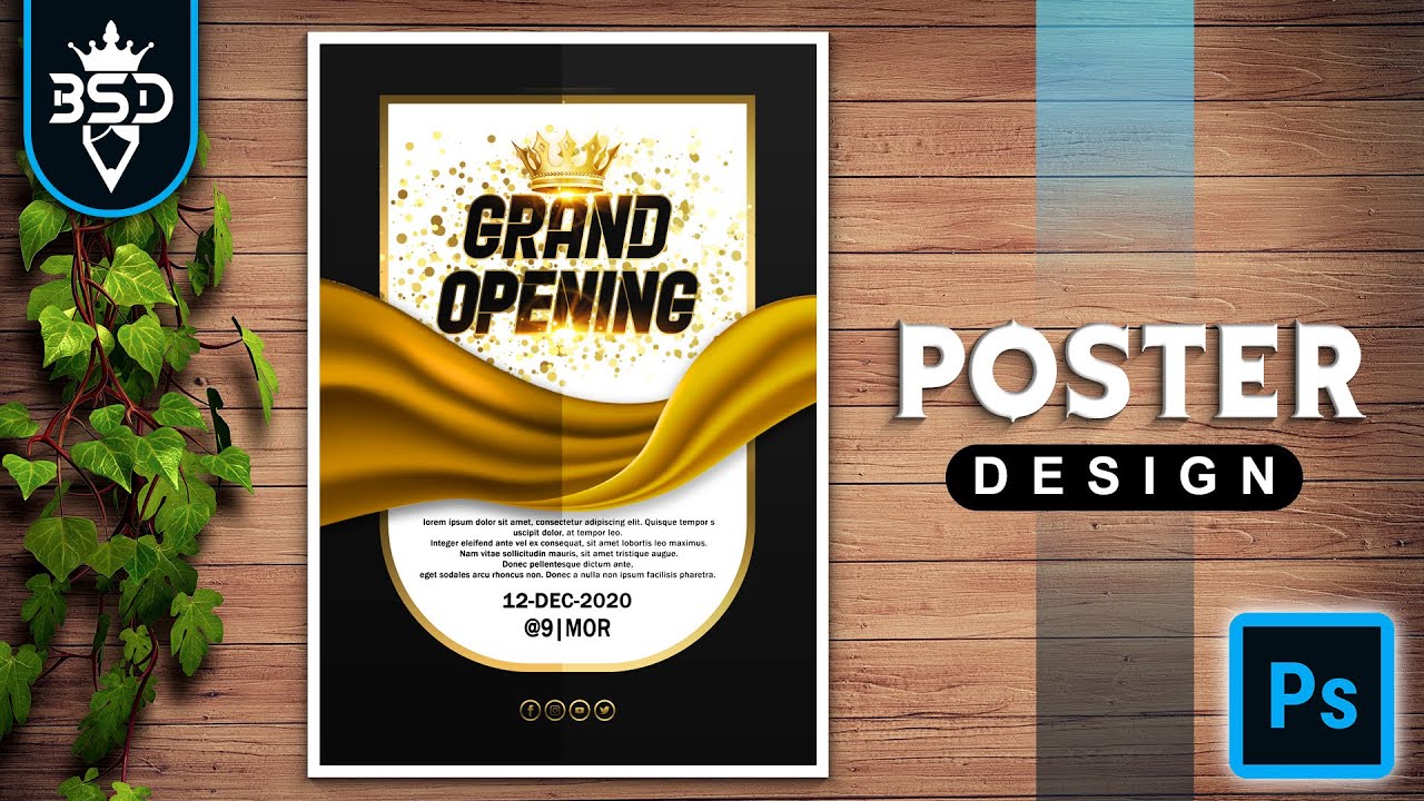 Grand opening golden poster design in | Photoshop CC tutorial |