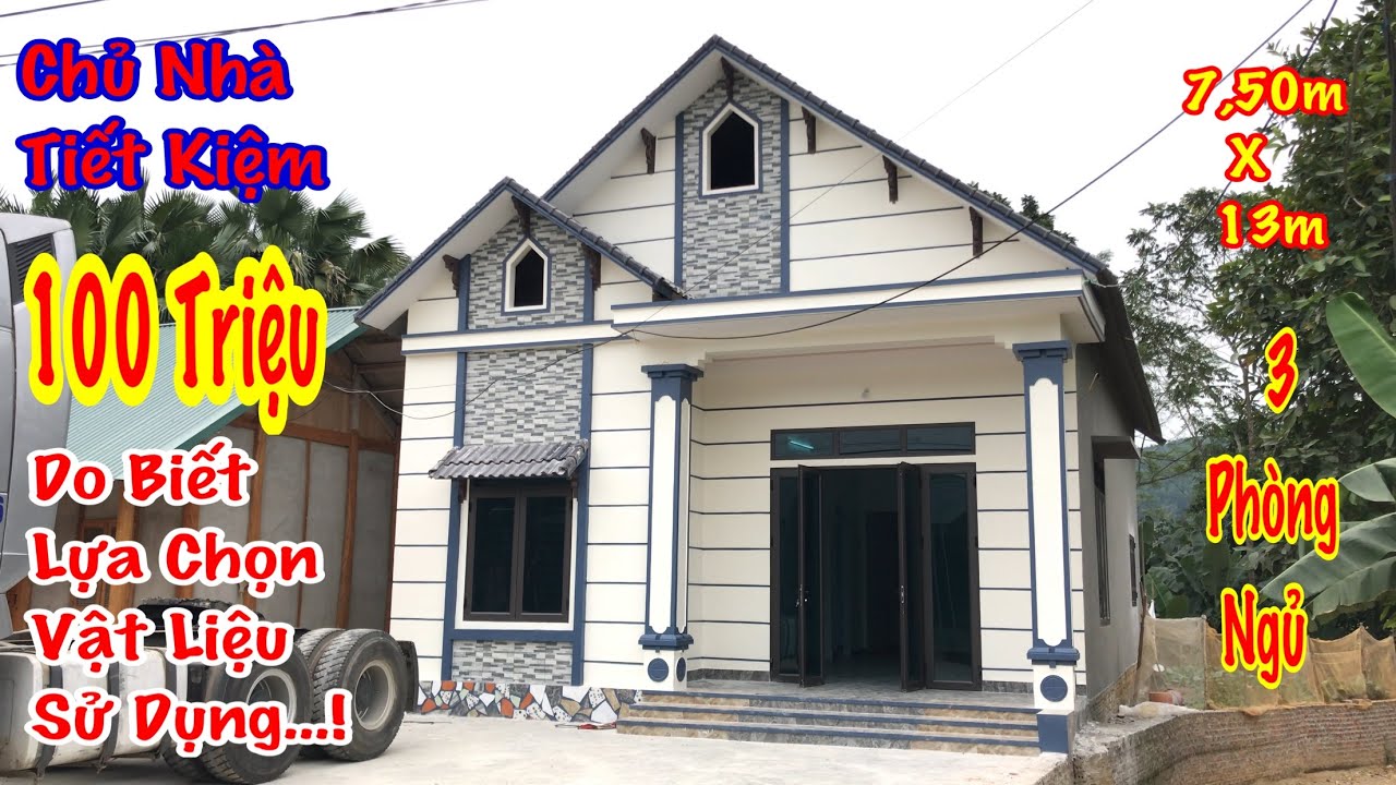 Mẫu nhà cấp 4 mái thái. Ngang 7,50m sâu 13m. 3 phòng ngủ .