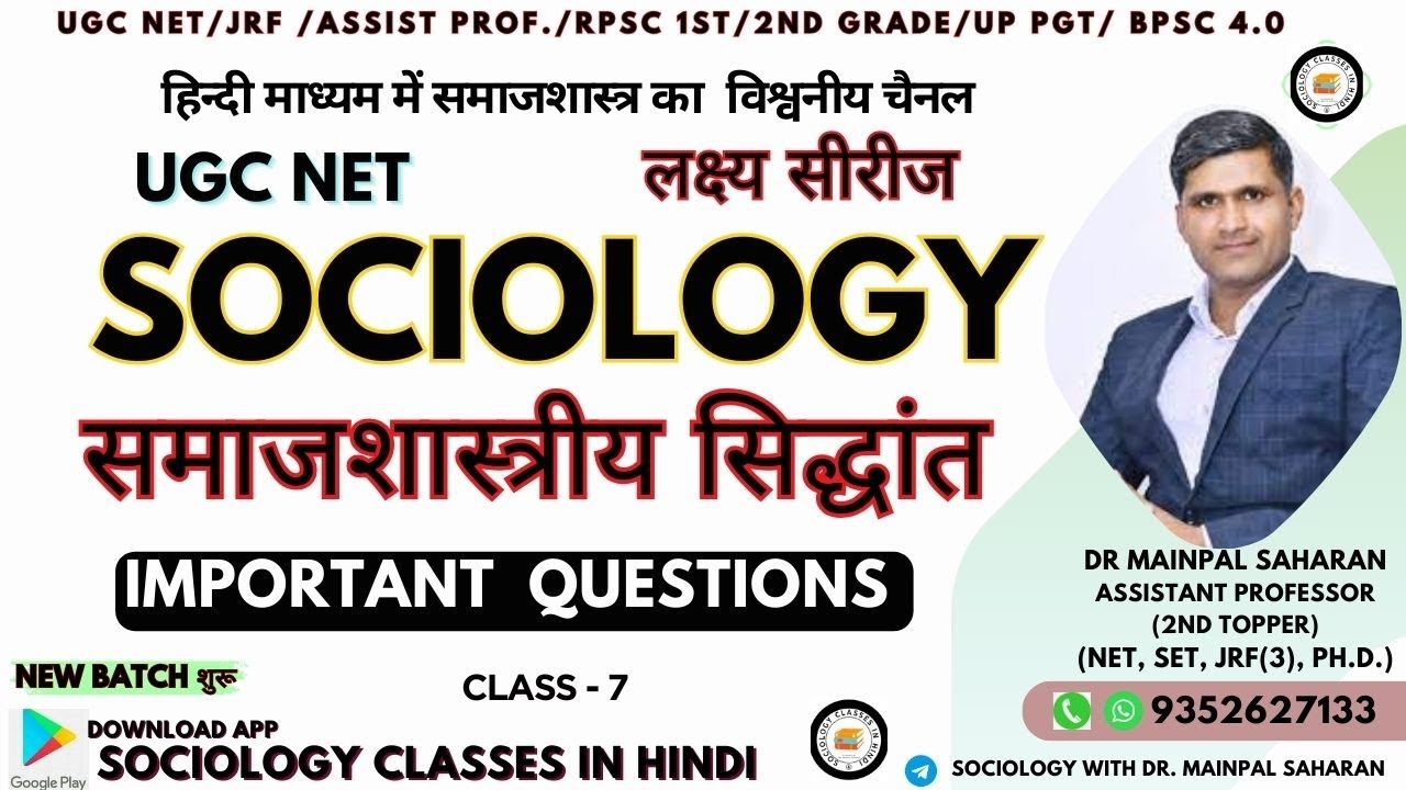 UGC NET Sociology 2025 -Unit 01 (basic concept ) Important  Questions by Dr. Mainpal Saharan
