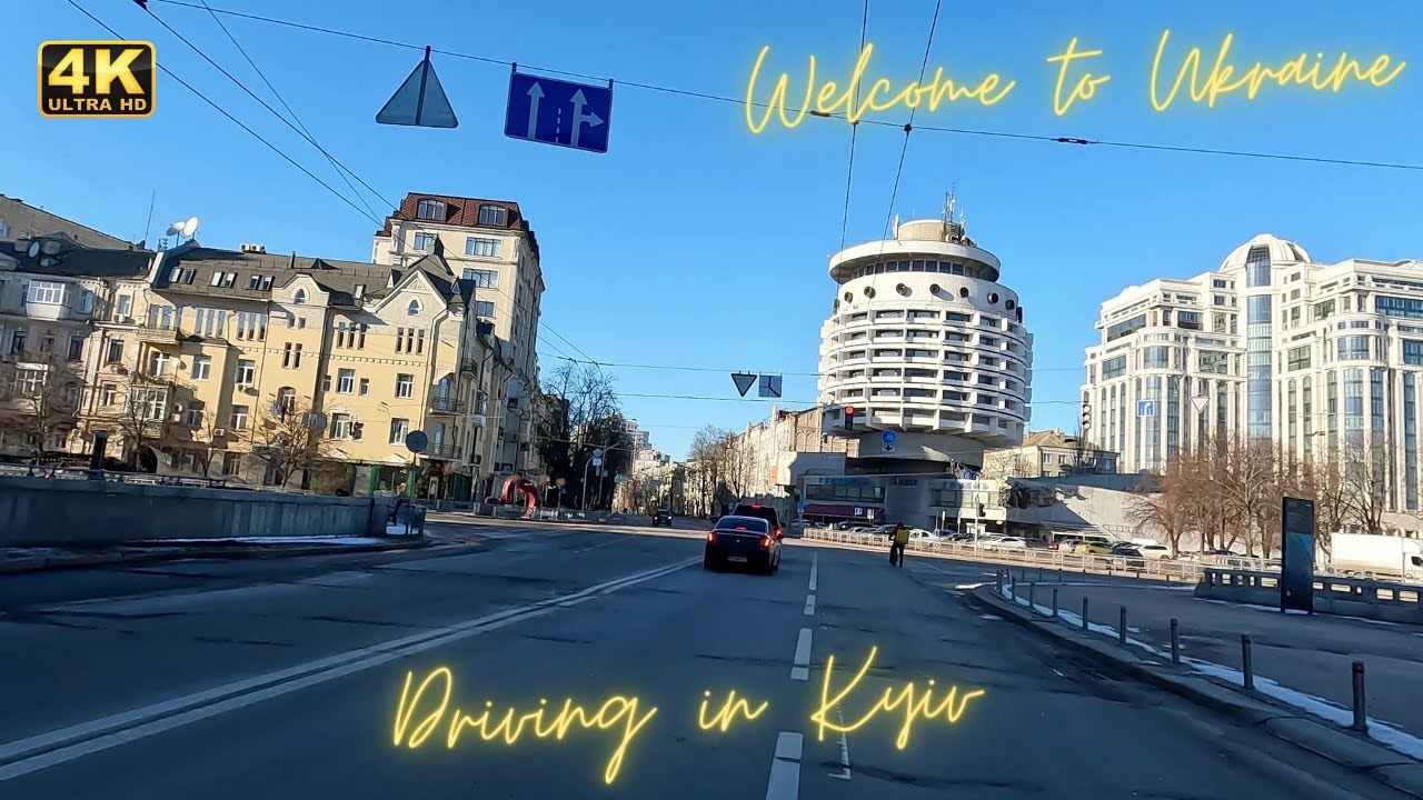 Driving car in Kyiv City Center. Ukraine. 12.02.2023