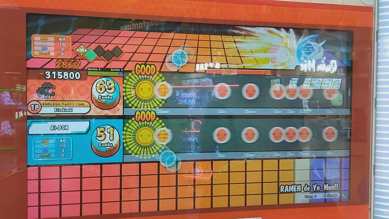 Taiko no Tatsujin(太鼓の達人)-ラーメン de Yo‐Men!! Hard(AI Battle)