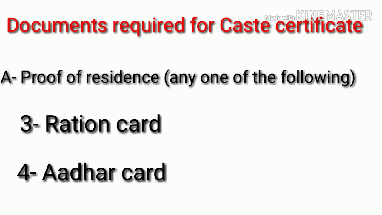 Documents required for caste certificate