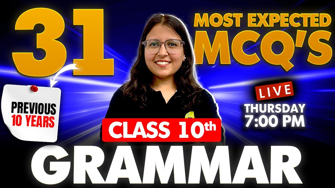 31 Most Important MCQs of Class 10th English Grammar Live with Deepika Maam | Previous 10 Years