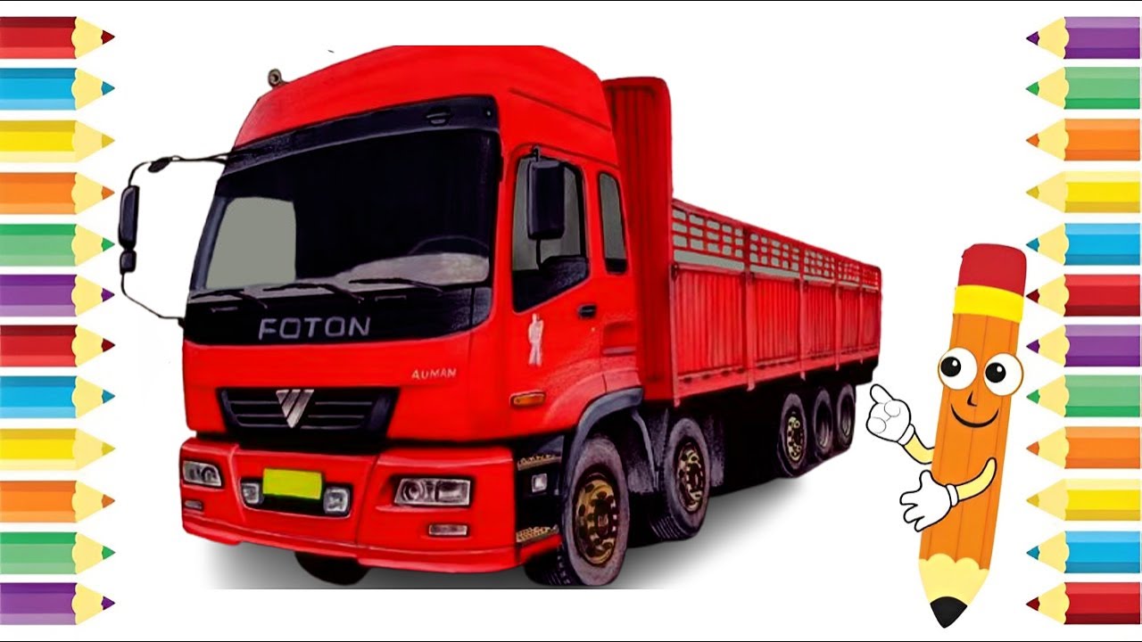 Wow, Amazing ‼️How to Draw and Color a Red Long Truck #truckdrawing #truktrontonpanjang #art