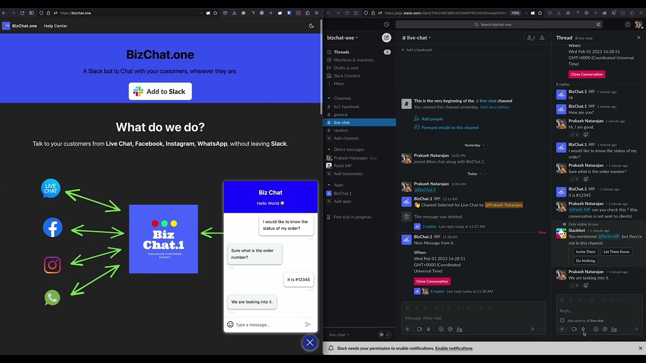 Live Chat to Slack: How it works using BizChat.1
