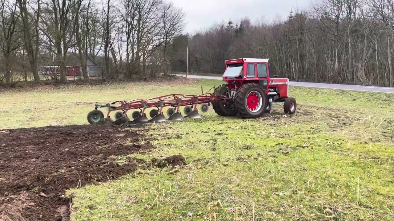 Massey Ferguson 1155 V8 med 6 furet halvbugseret Kverneland plov