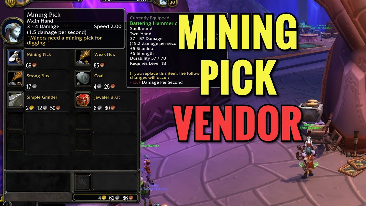 Exodar Mining Pick Vendor Location (WoW TBC)