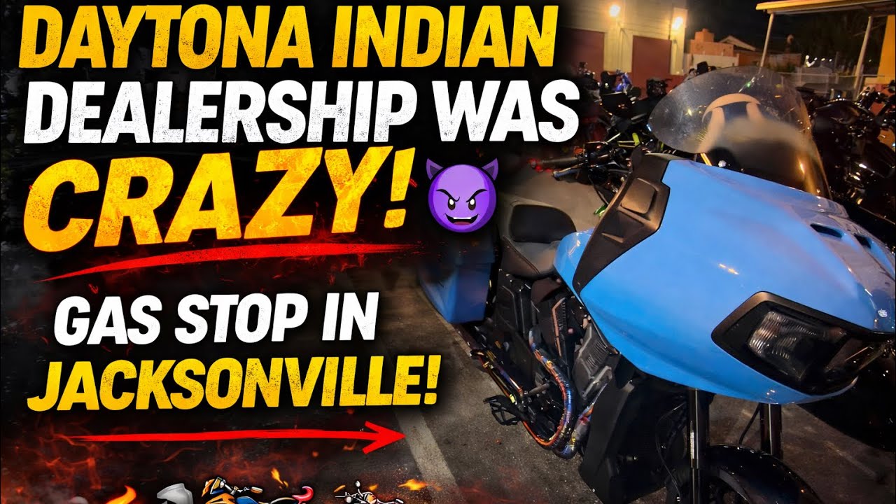 Daytona Indian Dealership Experience 🏍️🔥 +Jacksonville gas stop (suitcase🙄)