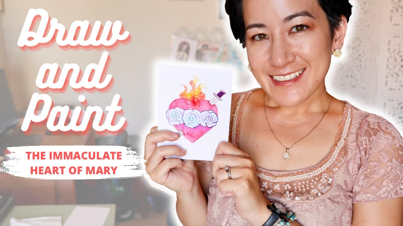 Learn how to draw and paint the Immaculate Heart of Mary with watercolors