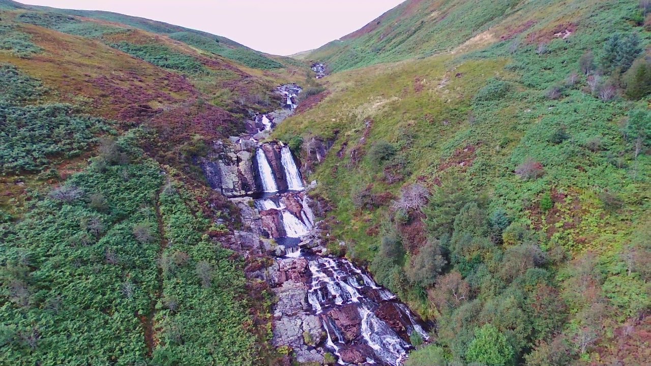 Rhiwargor waterfall Wales drone video.