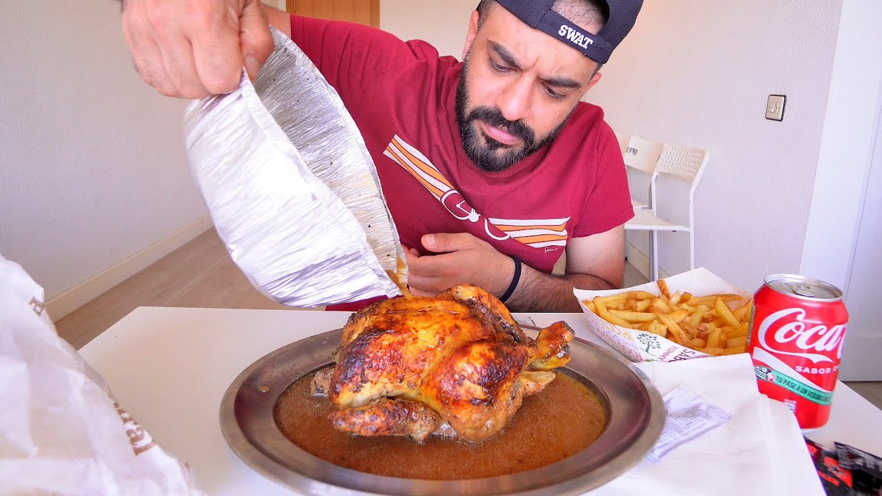 اكل دجاجة مشوية حجم عائلي كبير موكبانغ Giant Rotisserie Chicken Mukbnag Eating Show