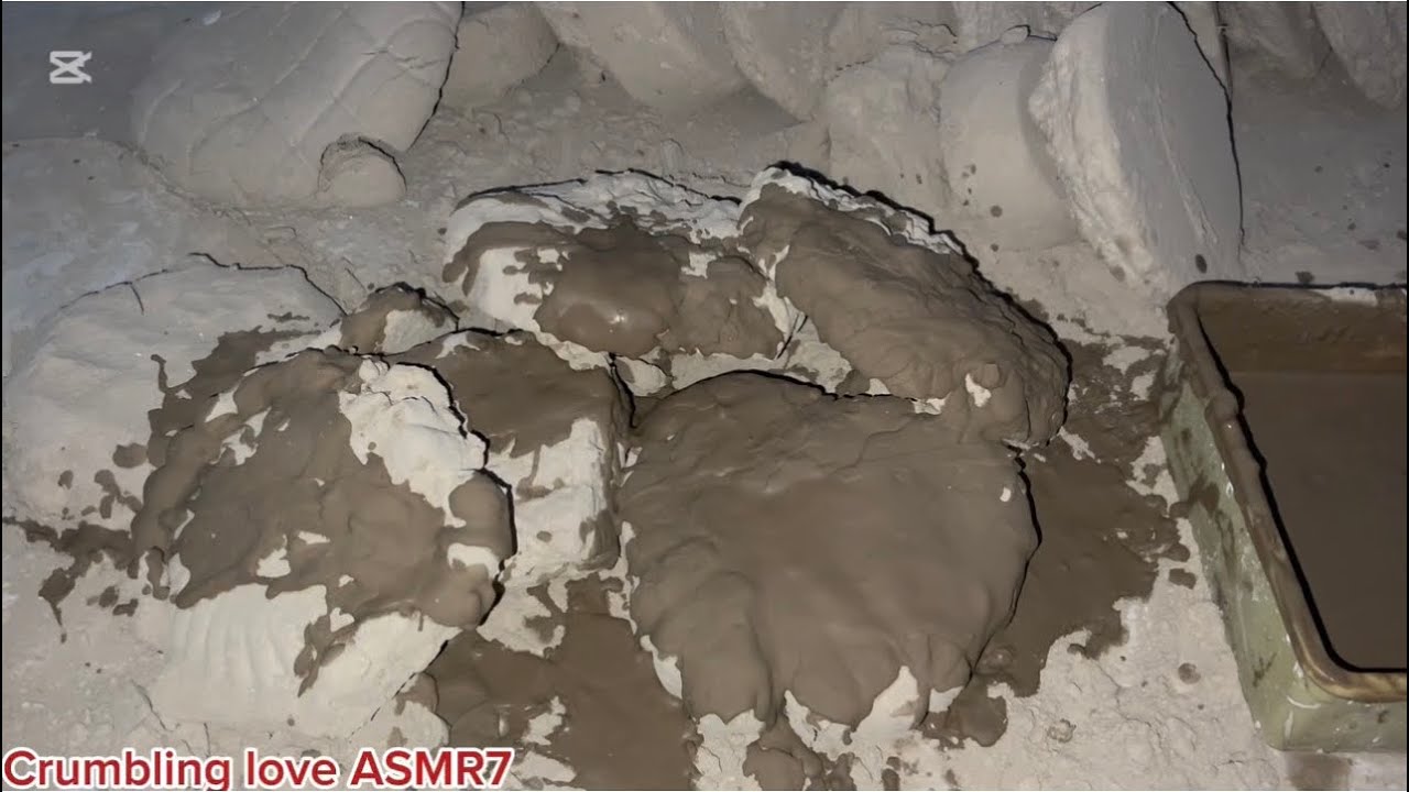 Pure soft mud dirt with yum yum paste pouring dry floor crumbling super satisfying ASMR video.