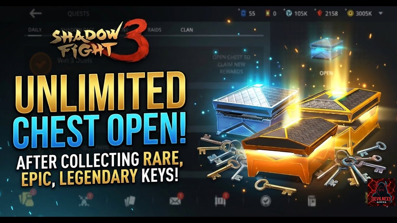 🗝️🔥 Shadow Fight 3 – Unlimited Chest Opening | Rare, Epic & Legendary Keys Rewards 🔥🗝️