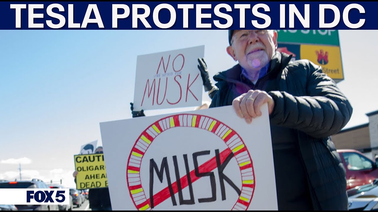 Protest against Elon Musk and Tesla in Washington DC
