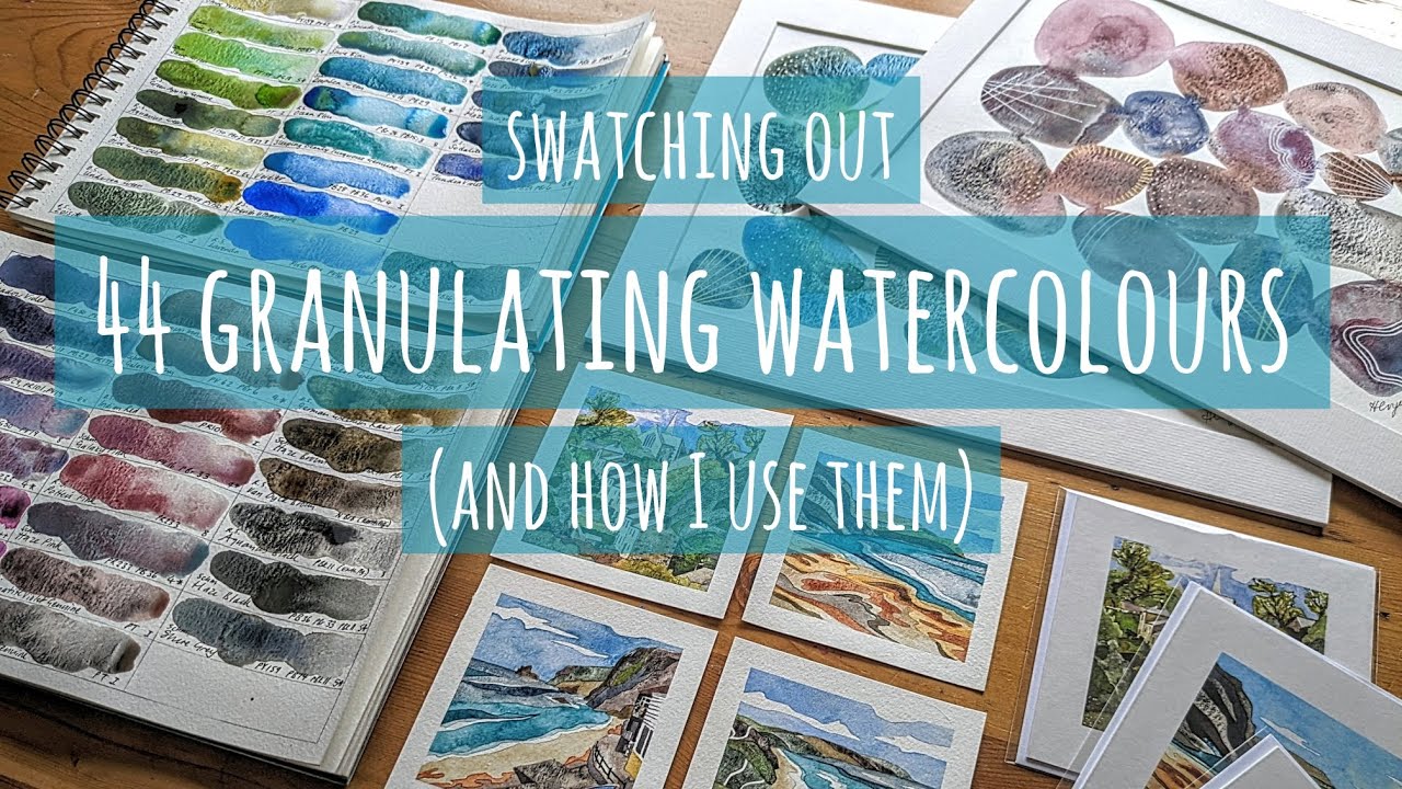 Swatching 44 Granulating Watercolorcolours: Schmincke Super Granulating, Daniel Smith Primatek и ...