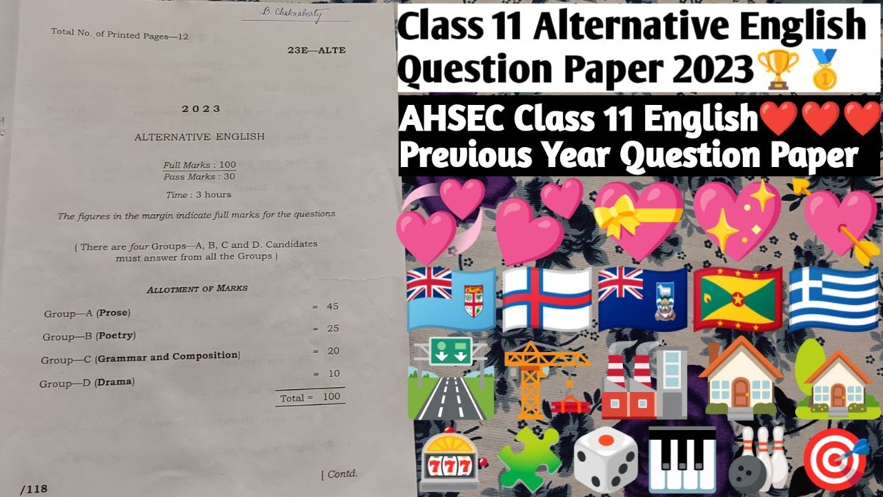 Class 11 AHSEC Alternative English Question Paper 2023 | AHSEC Class 11 Previous Year Question Paper