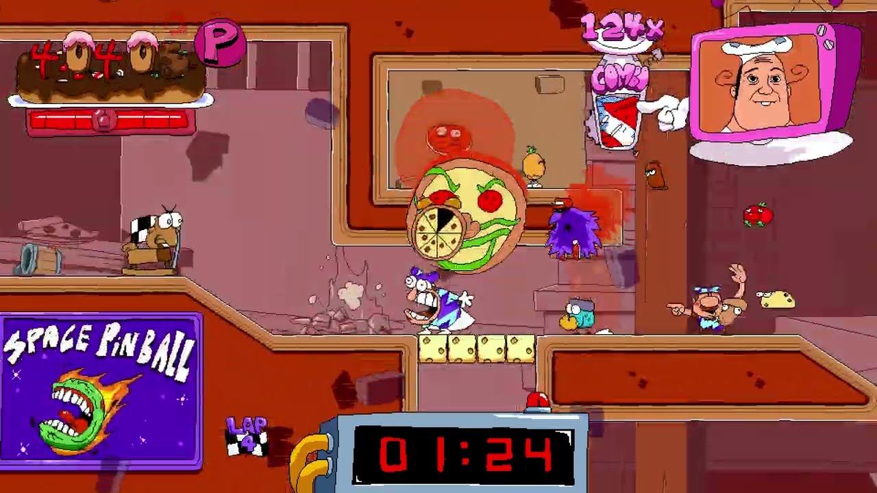 Pizza Tower-Cheesed Up: Fastfood Saloon HELL Mode P-Rank and 4 laps as Pizzano