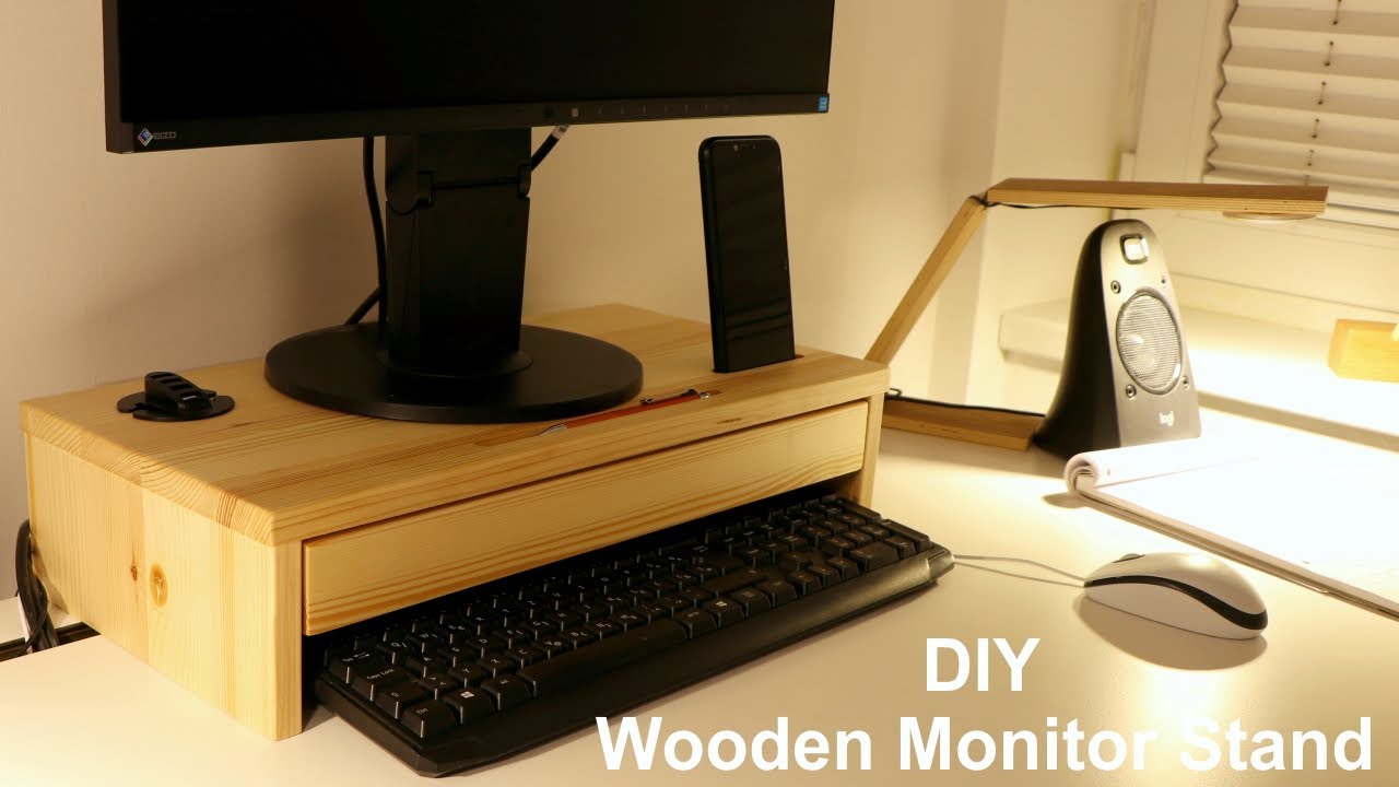 Wooden Monitor Stand with Drawer and USB Charger - DIY