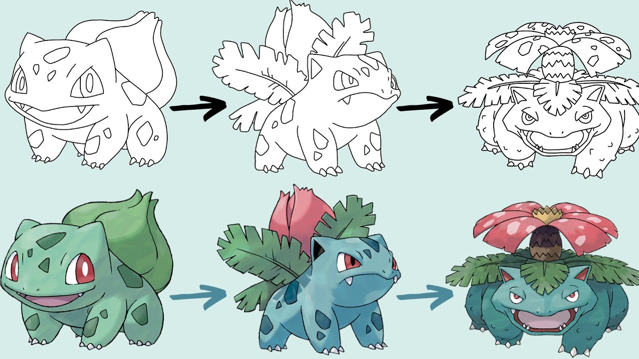 Como Desenhar O POKÉMON BULBASAUR IVYSAUR VENUSAUR ! | Pokemon Evolution