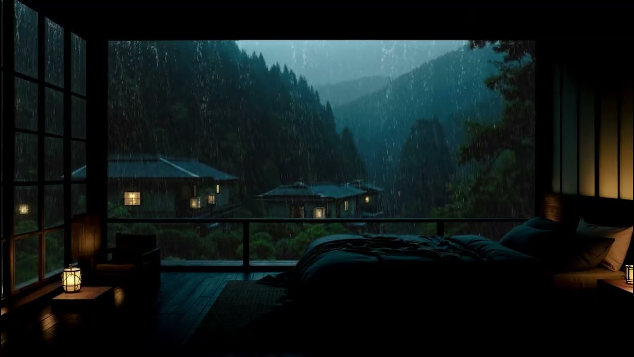 ( No Ads ) Calming Rain & Soft Piano Music | Relax, Meditate, and Sleep Deep in a Dark Bedroom