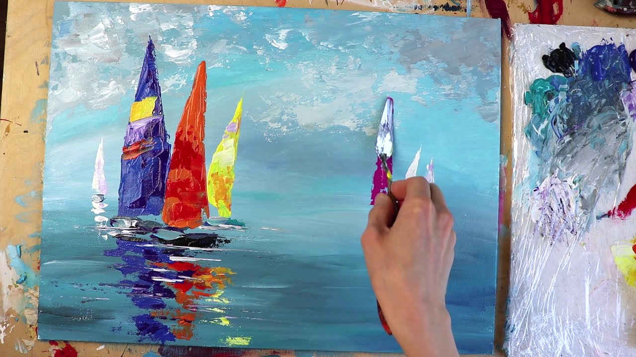 Colorful Sail Boats / Abstract Painting / Daily Art /Day #27