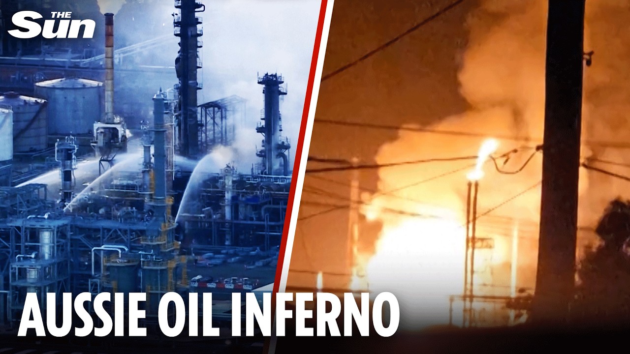 Watch the huge 13-hour oil fire threatening to dry out Australia's petrol pumps