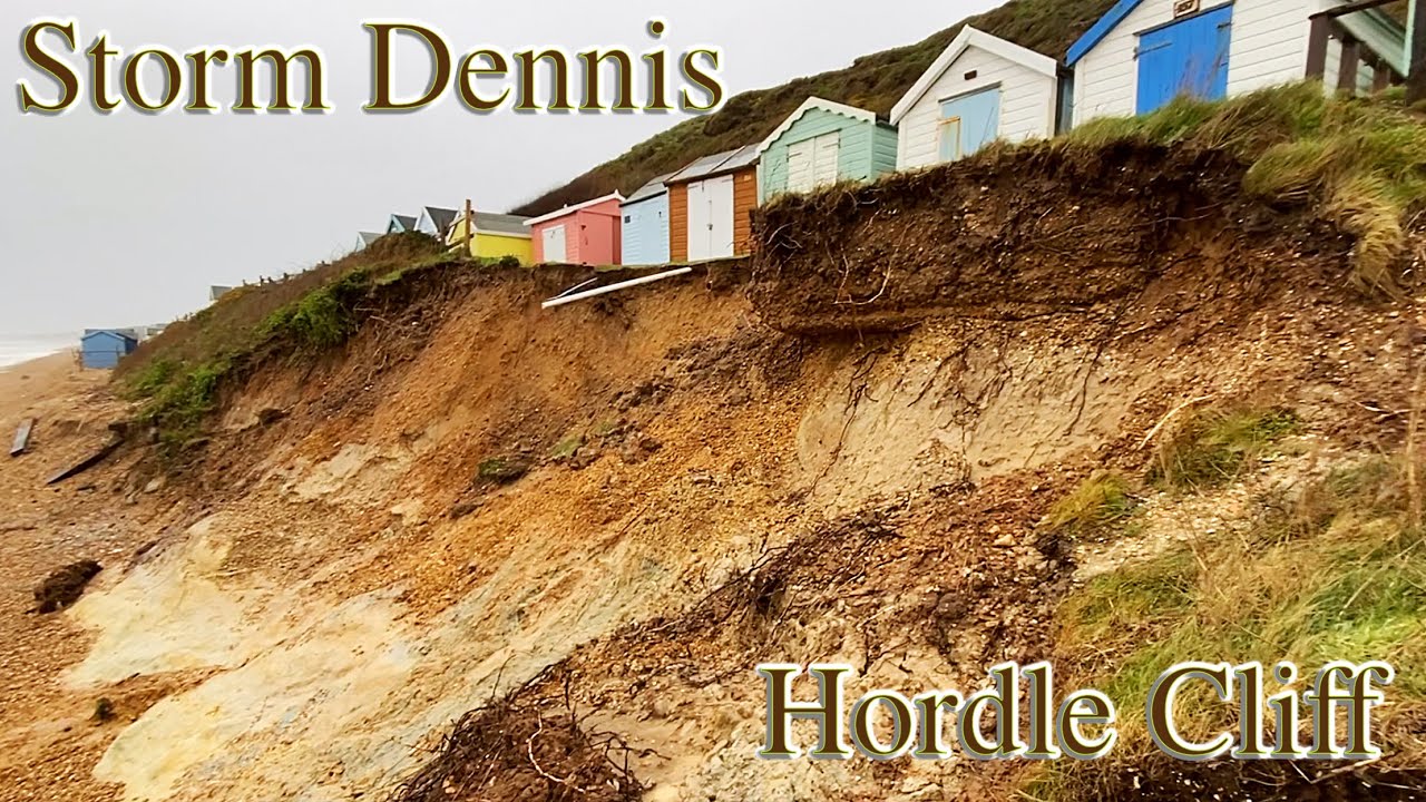 Storm Dennis claims yet more beach at Hordle Cliff, New Forest, Hampshire, UK