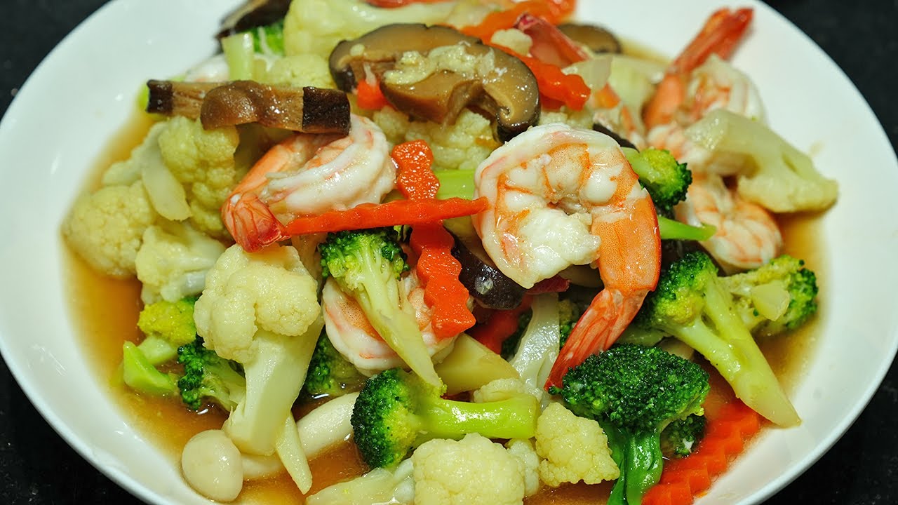 ผัดผักรวมกุ้งสด เมนูง่ายๆ ผักกรอบกุ้งเด้งสีสวย Stir-Fried Mixed Vegetables with Shrimp