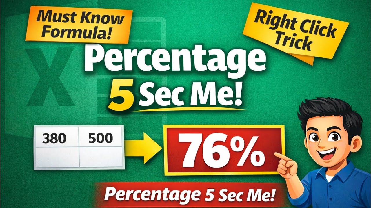 Excel Me Percentage Kaise Nikale | % Sign Ke Sath Result Show Kare (Right Click Method)