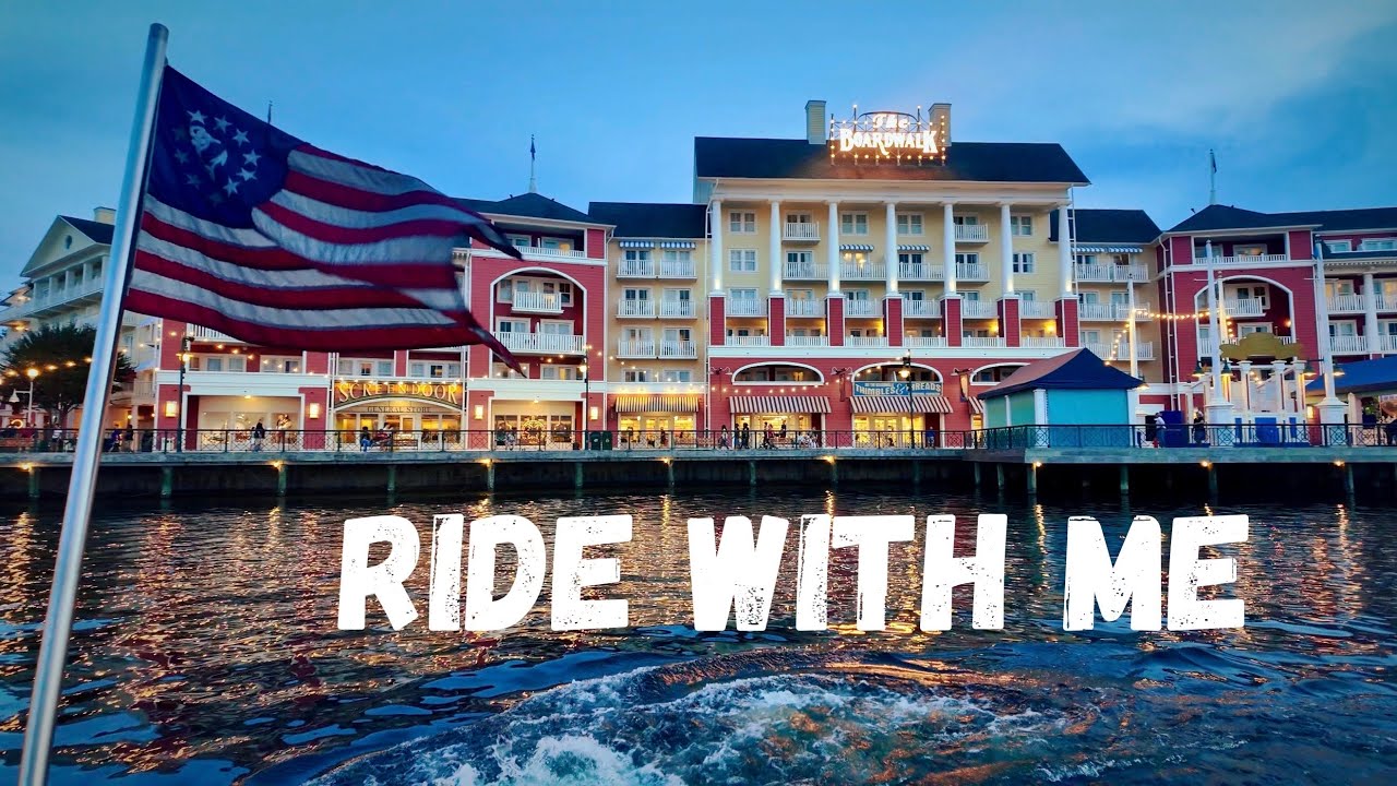 Disney World Bus To Boardwalk Resort & Water Taxi To Hollywood Studios At Sunset