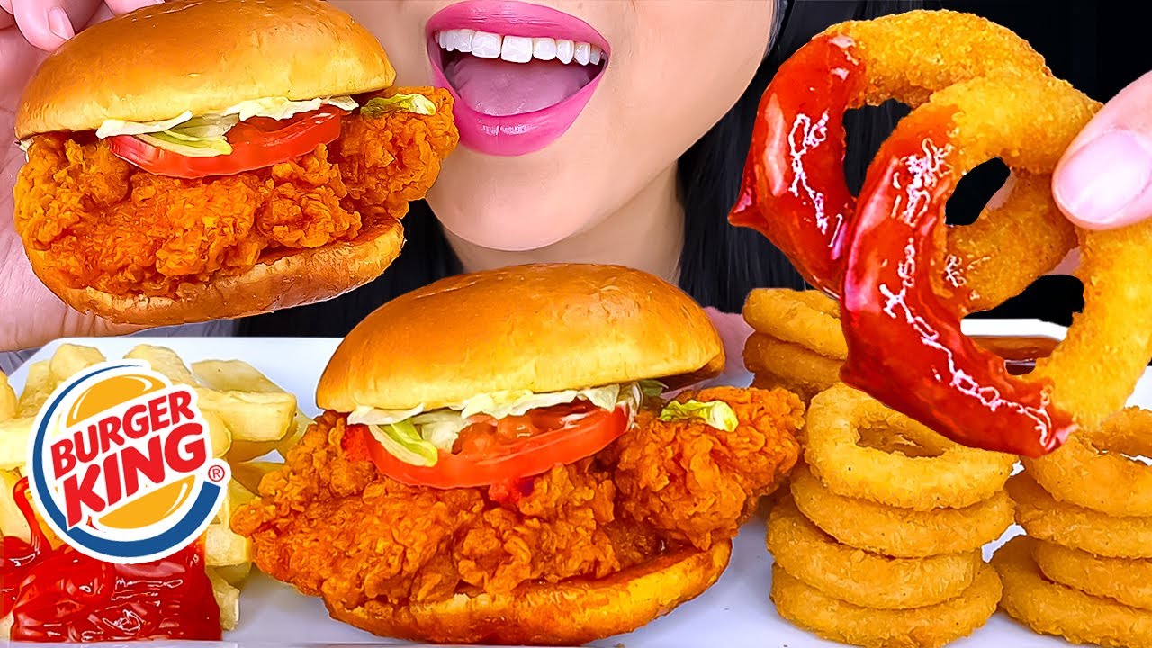 ASMR BURGER KING SPICY CRISPY CHICKEN SANDWICH & ONION RINGS MUKBANG | EATING SHOW | ASMR Phan