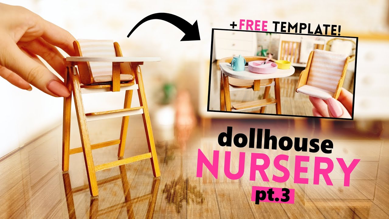 Miniature HIGHCHAIR for BARBIE dolls | How to make a highchair + BABY DISHES for DOLLHOUSE