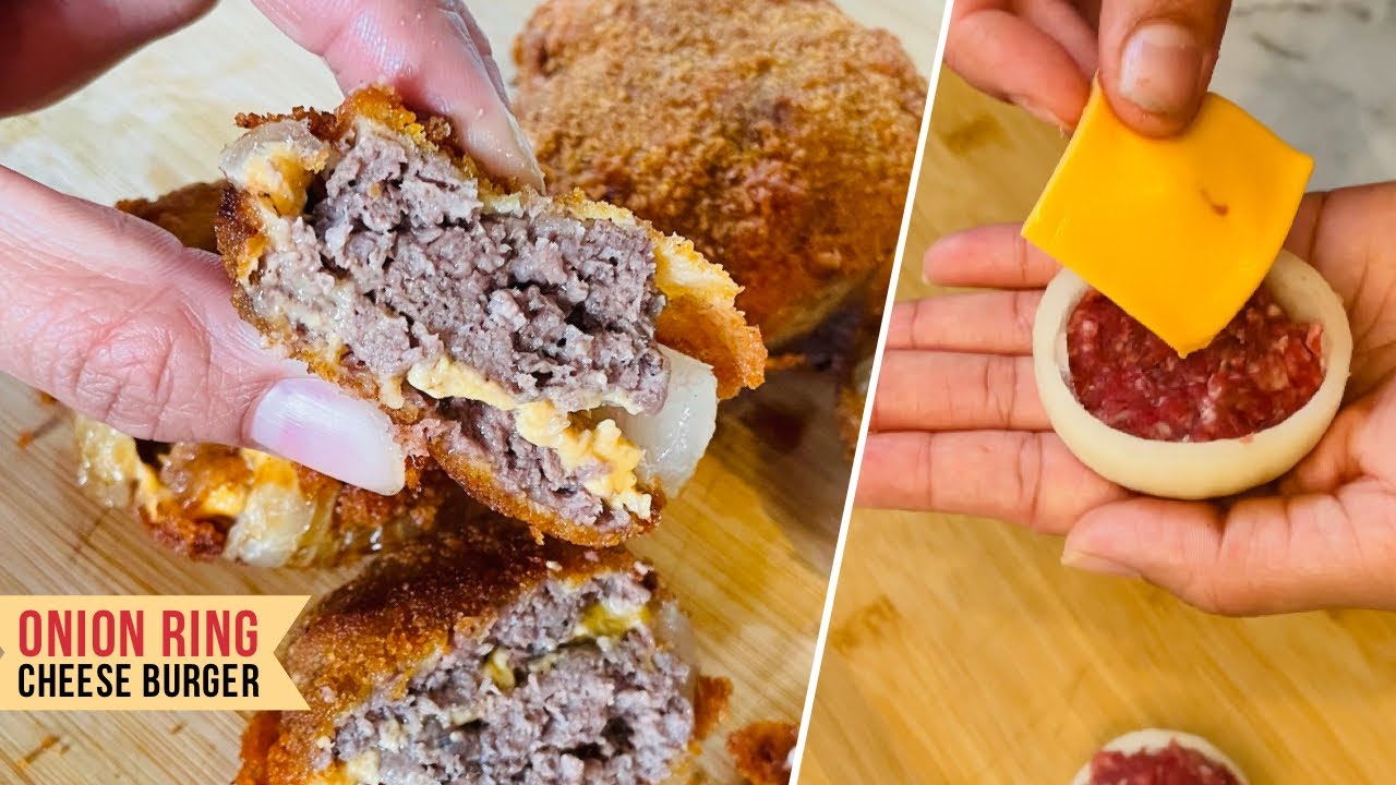 Cheese Burger Onion Rings | Crispy Stuffed Onion Rings Recipe