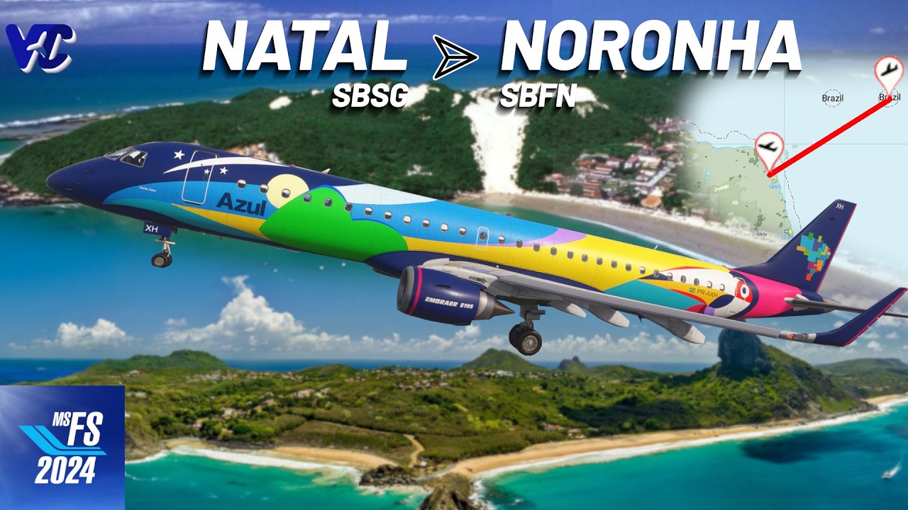 FLIGHT SIMULATOR 2024 | NATAL a FERNANDO de NORONHA de EMBRAER E195 da AZUL ✈️