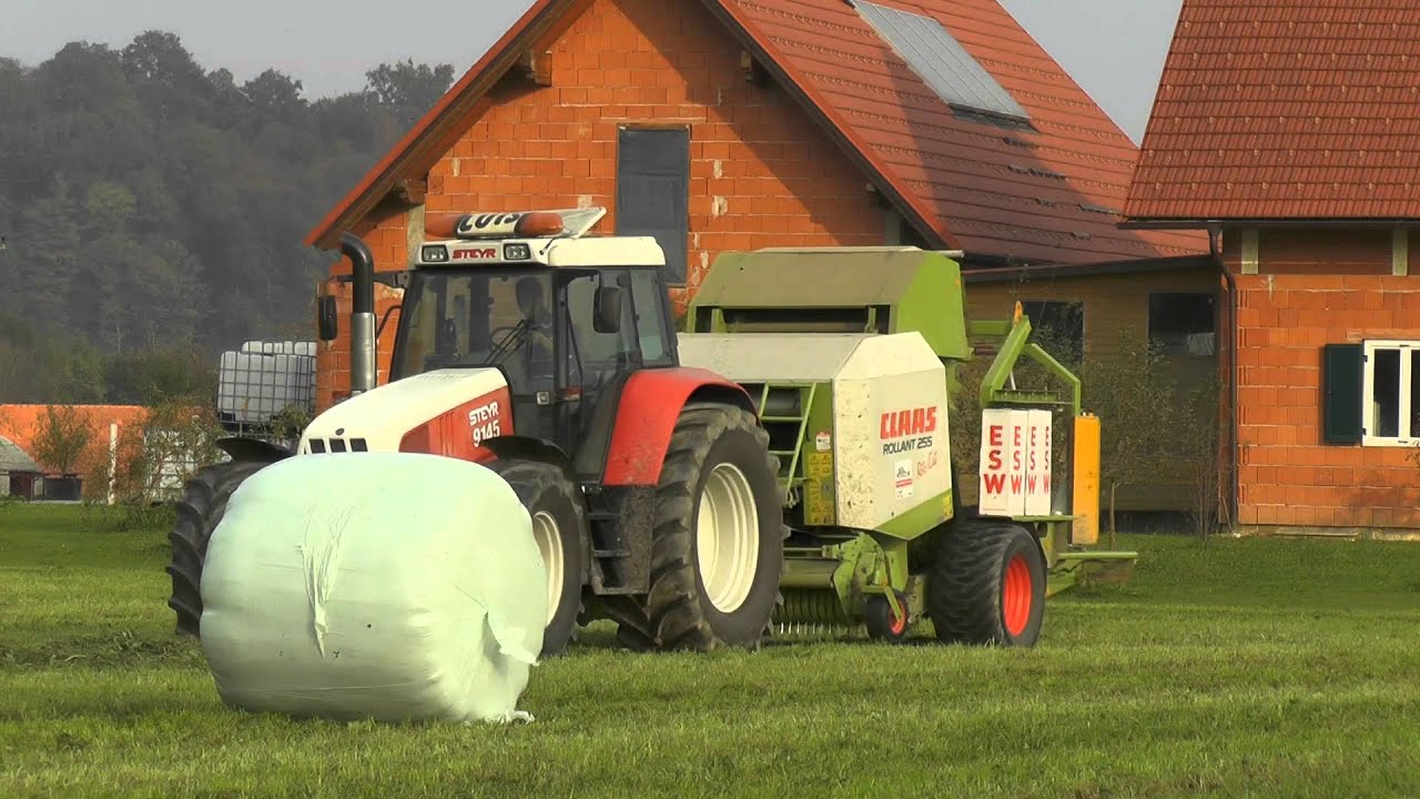Das  letze Grünfutter wird gepresst mit Claas Rolland 255 Steyr 9148  Wickeln in einen Arbeitsgang i