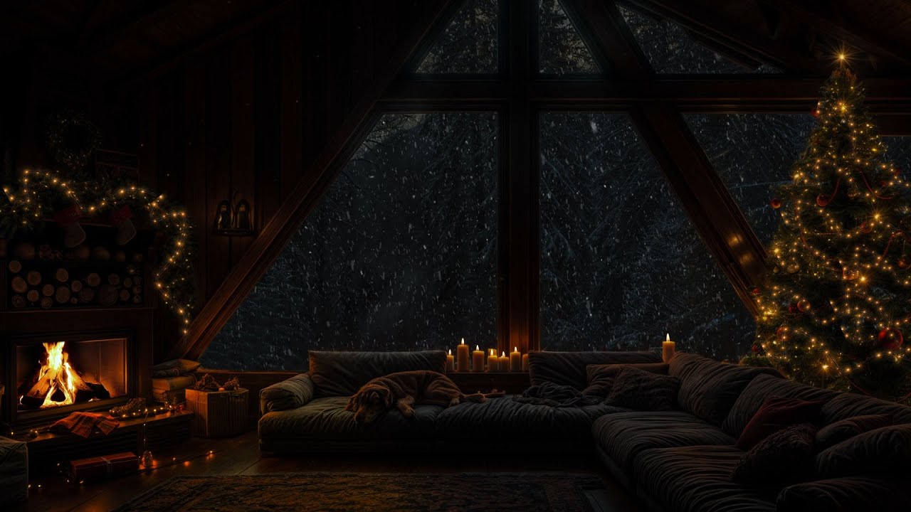 ❄️Christmas Ambience🎄Blizzard Outside☕Crackling Fireplace Inside Cozy Attic🔥