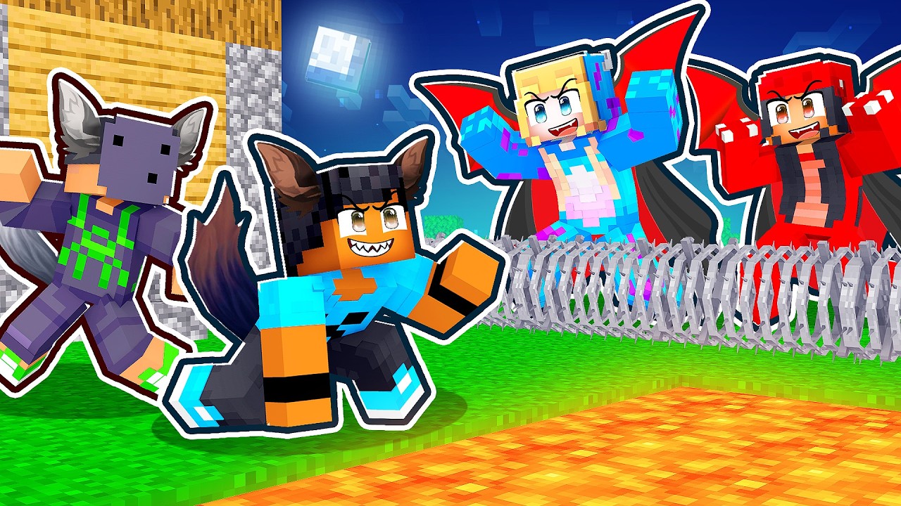 Base Segura de LOBOS vs MENINAS VAMPIRO no Minecraft