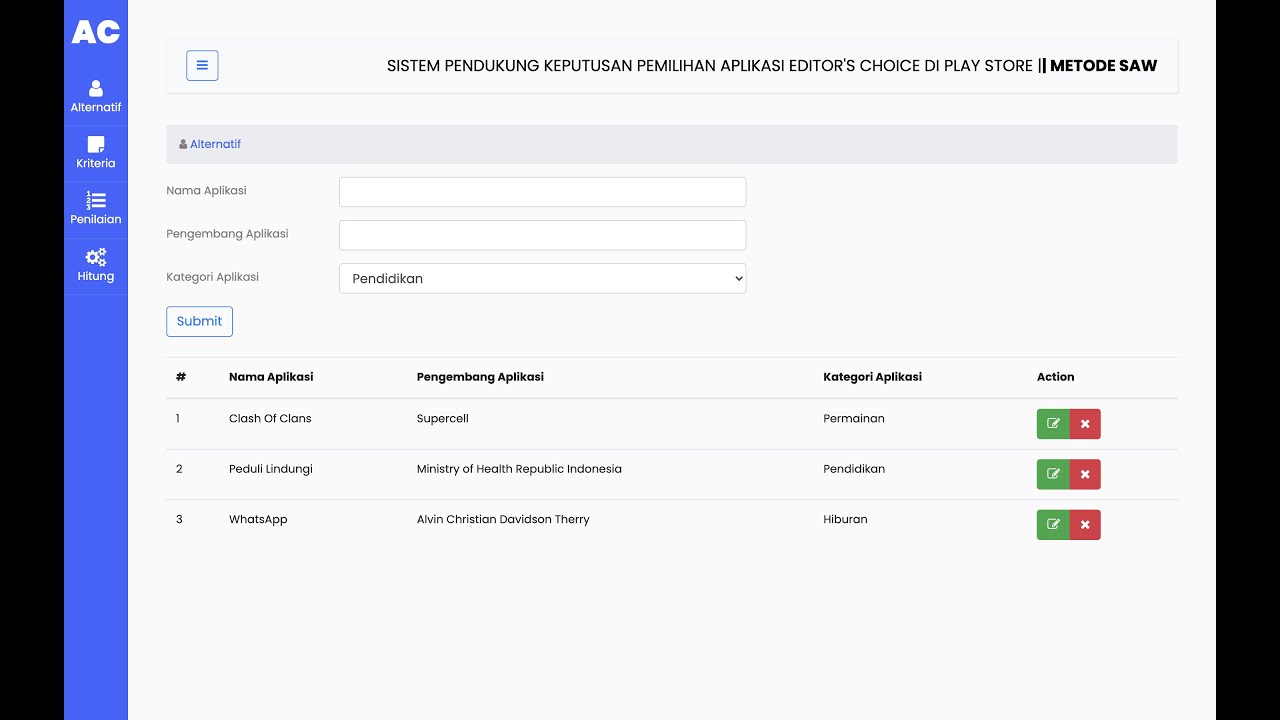 SPK Pemilihan Aplikasi Editor's Choice di PlayStore - Metode Simple Additive Weighting (SAW)
