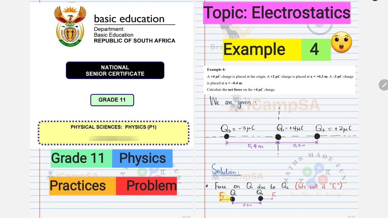 Grade 11 Physics Electrostatics: How to Calculate Net Electrostatic Force  | Example 4 | iCampSA