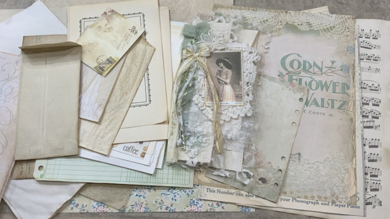 Tutorial : papers and signature for the long slim junk journal,  shabby chic, grungy style.