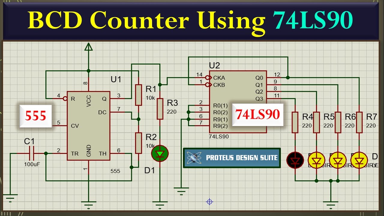 Binary Decade Counter 7490 | BCD Counter 74LS90 | NE555 With 74LS90 | 74ls90 Decade Counter